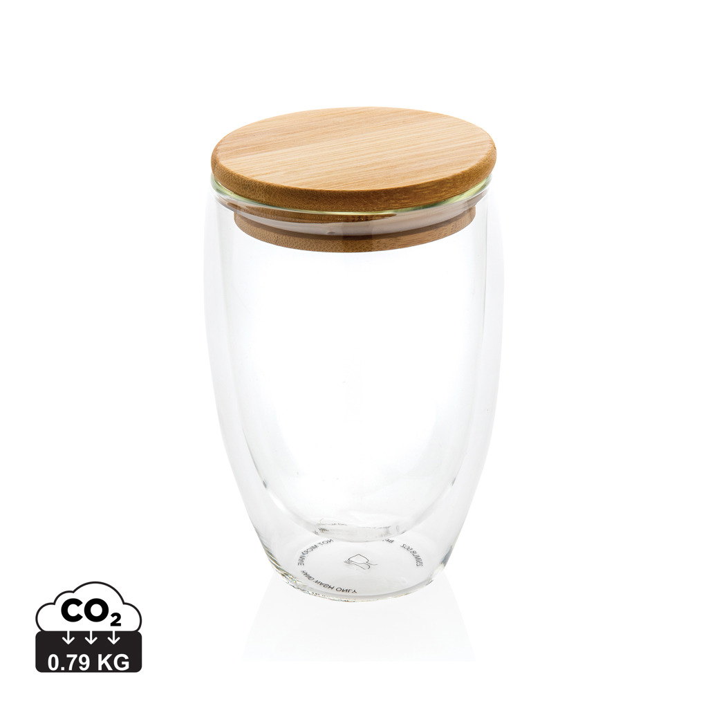 Bicchiere in vetro borosilicato con tappo in bambù 350ml