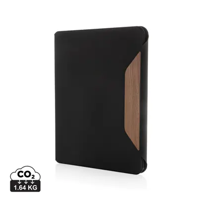 Portablocco A4 ecosostenibile in rPET riciclato e legno di noce con indicatore di impatto CO₂ categoria ufficio