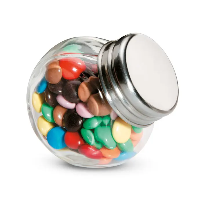 Barattolo in vetro con tappo metallico e confetti multicolore