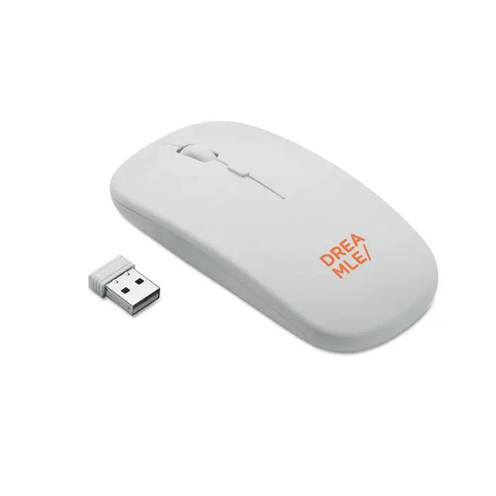 Mouse ottico wireless bianco in ABS riciclato con logo personalizzato