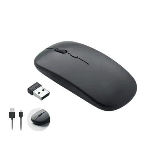 Mouse ottico wireless in ABS riciclato con cavo USB e ricevitore