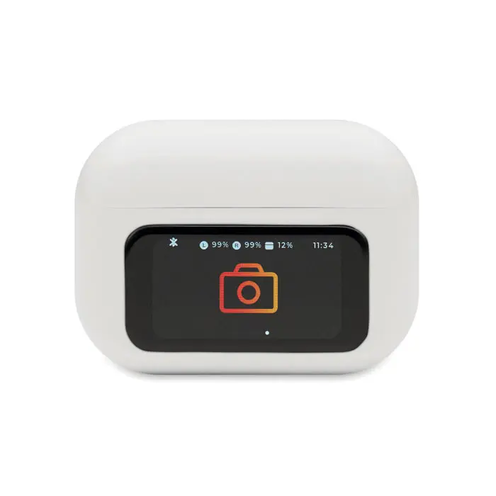Case touch screen bianco degli auricolari TWS personalizzati con interfaccia visiva accesa - All Gadget Network