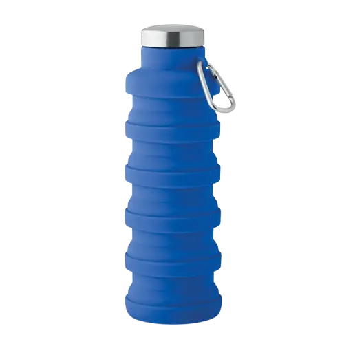 Borraccia sportiva pieghevole personalizzata a soffietto con moschettone in silicone blu
