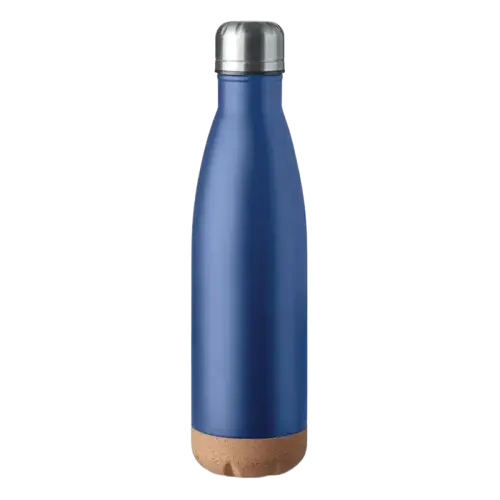 Borraccia termica personalizzabile blu con base in sughero e tappo in acciaio inox