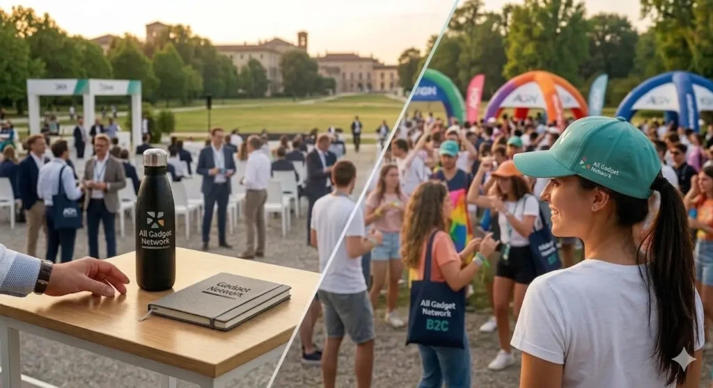 Gadget per eventi outdoor: come cambia la strategia tra B2B e B2C