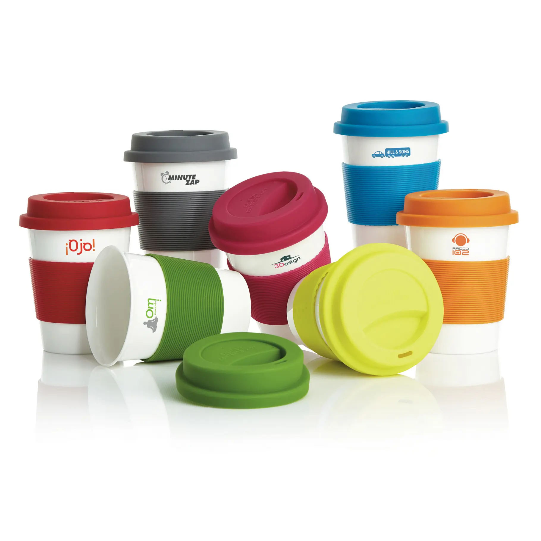 Tazza da caffè in PLA con tappo in silicone personalizzabile con logo aziendale