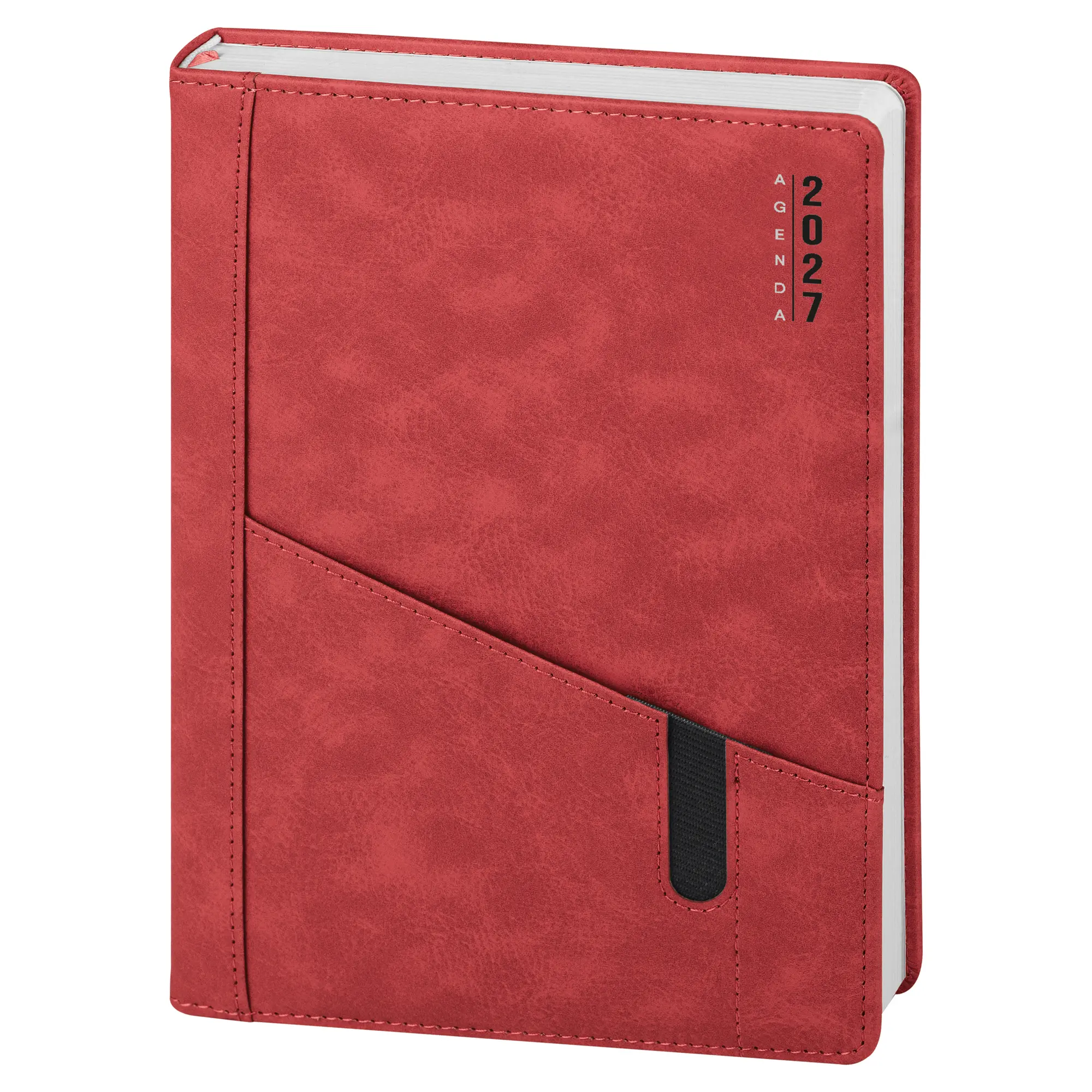 Agenda giornaliera 2027 personalizzata con tasche porta cellulare e penna