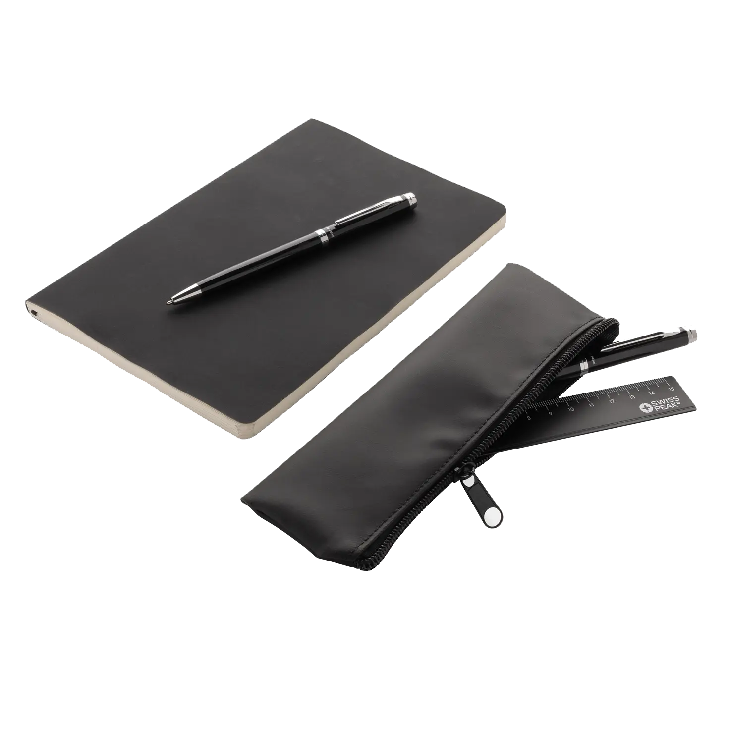 Set ufficio Swiss Peak OSLO con taccuino, due penne, righello e astuccio